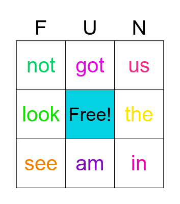 Sight Words Bingo Card