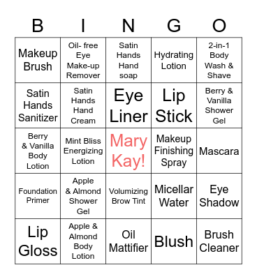 Mary Kay Bingo Card