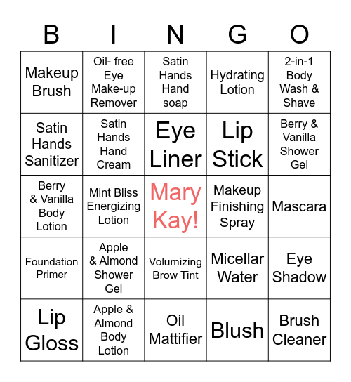Mary Kay Bingo Card