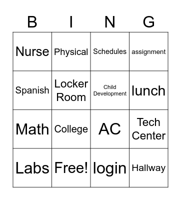 Freshman Tour Bingo Card