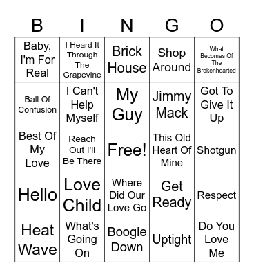 Motown Bingo 2 Bingo Card
