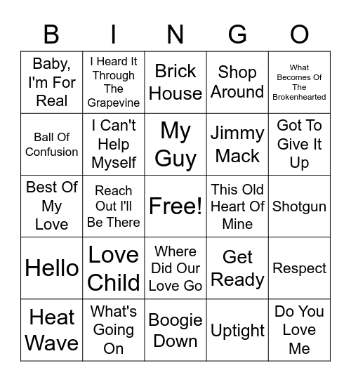 Motown Bingo 2 Bingo Card