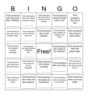 Find Someone Who Bingo Card