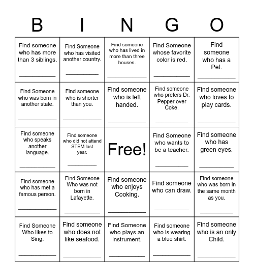 Find Someone Who Bingo Card