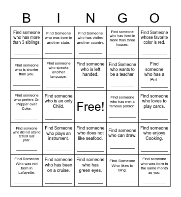 Find Someone Who Bingo Card
