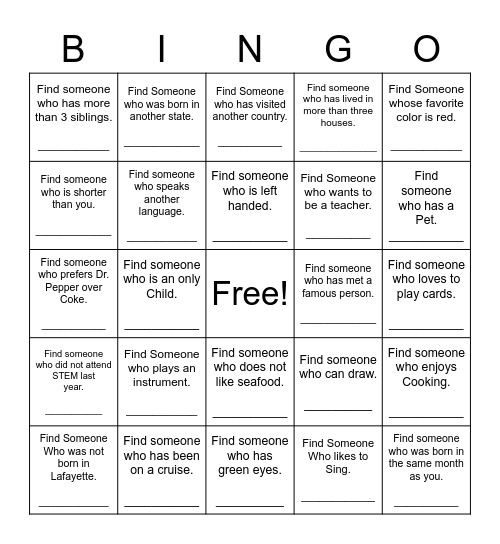 Find Someone Who Bingo Card