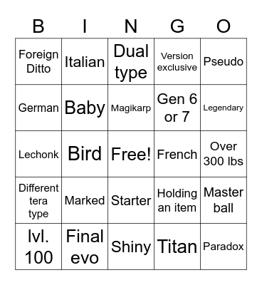 Surprise Trade BINGO Card