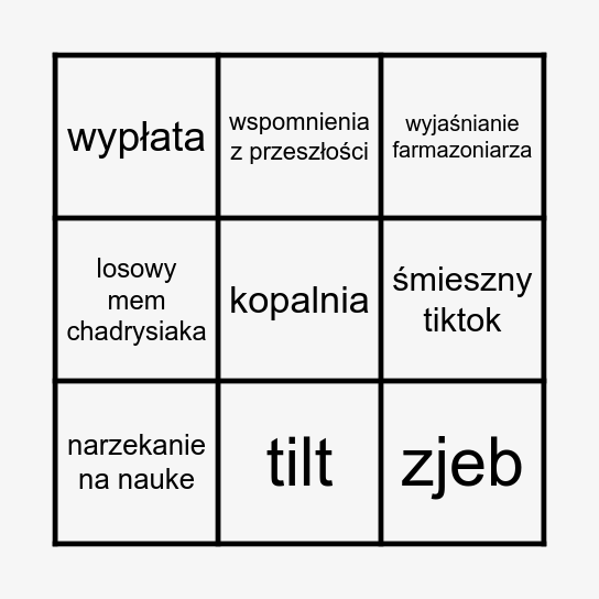 Wkrętki Bingo Card