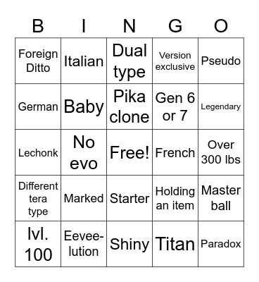 Surprise Trade BINGO Card