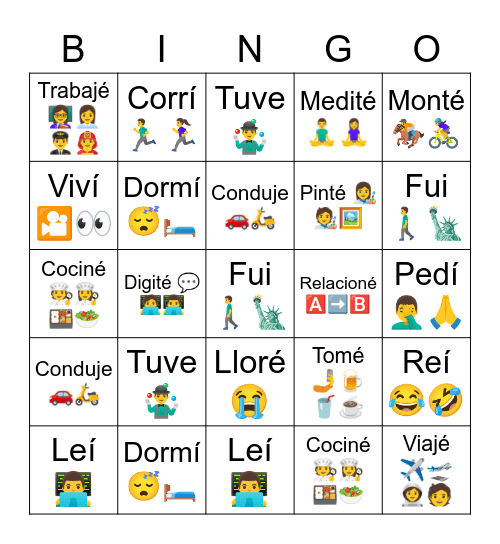 Pretérito indefinido Bingo Card