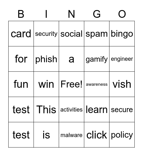 Test Bingo Card Bingo Card