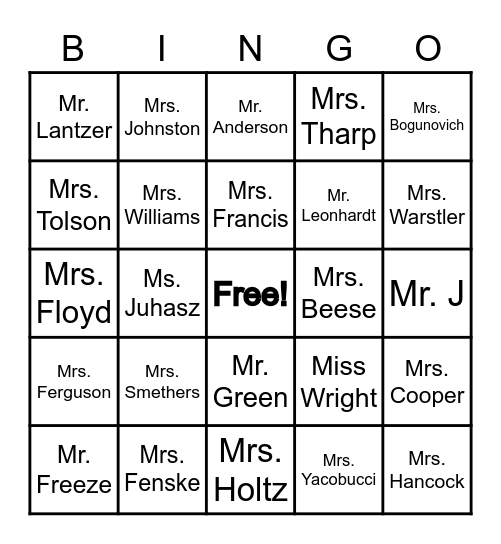 Schrop Bingo Card