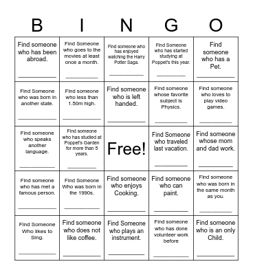 Find Someone Who Bingo Card