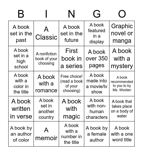 Book Bingo Card