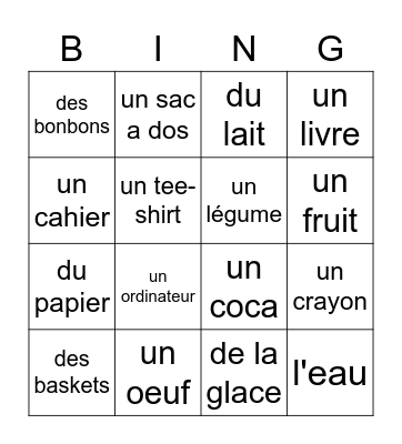 french 1 - virtual day Bingo Card