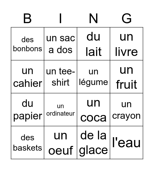 french 1 - virtual day Bingo Card