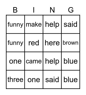 Pre-Primer/Primer Sight Words Bingo Card