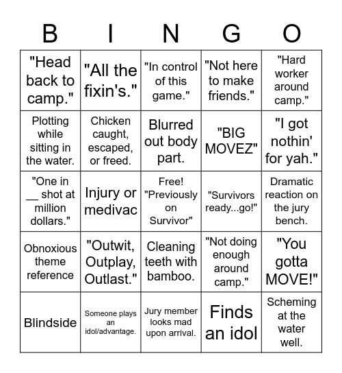 Survivor Bingo Card