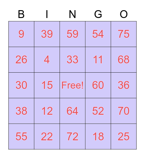 Dee's Bingo Card Bingo Card