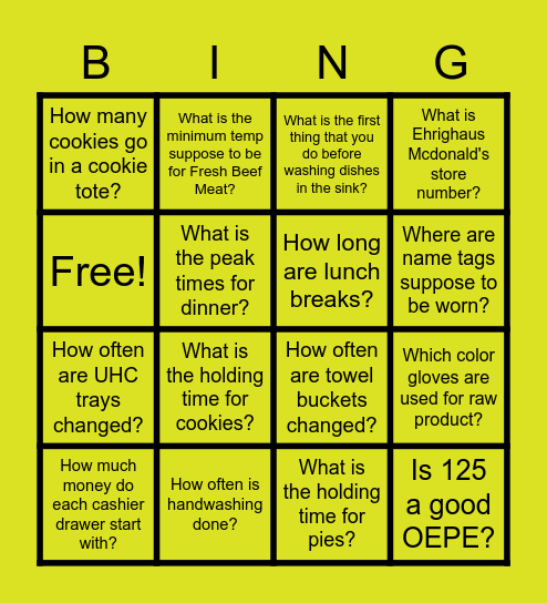 MCDONALD'S BINGO Card