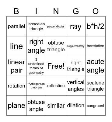 geometry vocabulary Bingo Card