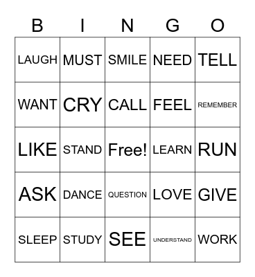 ASL 1 REVIEW: VERBS Bingo Card