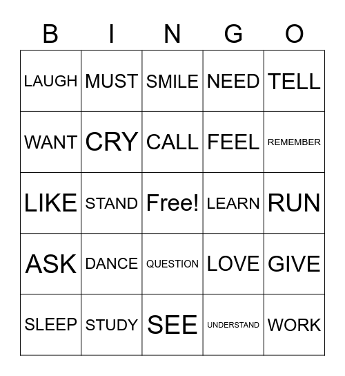ASL 1 REVIEW: VERBS Bingo Card