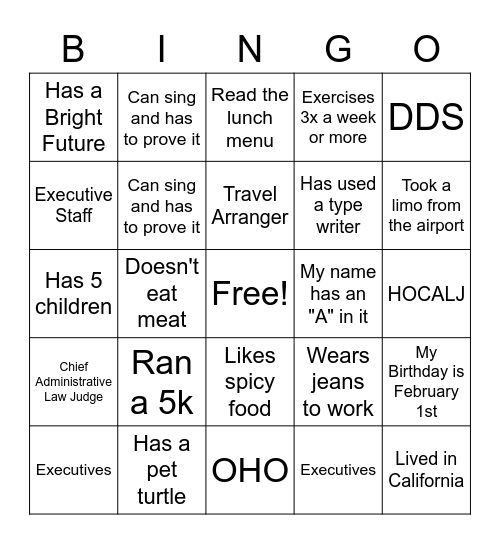 Find Someone Who w/a Twist Bingo Card