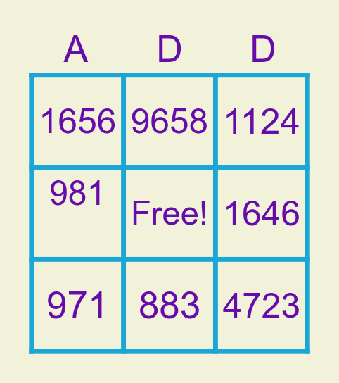Let's Add! Bingo Card