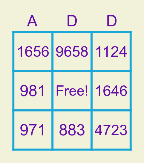 Let's Add! Bingo Card