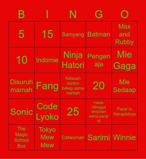 Untitled Bingo Card