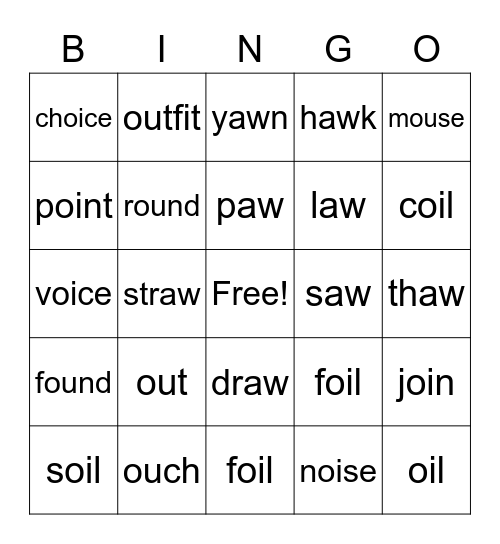 oi, aw, ou BINGO Card
