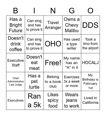 Find Someone Who w/a Twist Bingo Card