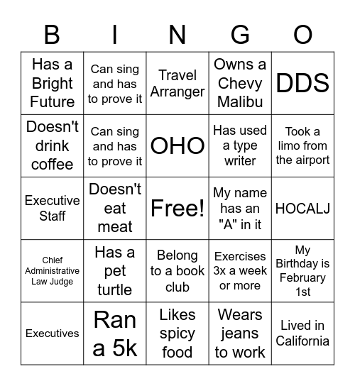 Find Someone Who w/a Twist Bingo Card