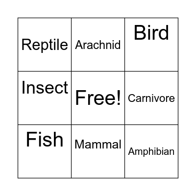 Animal Classification Bingo Card