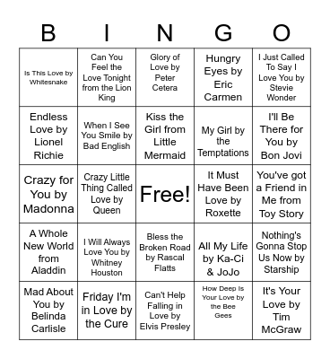 Love Song BINGO Card