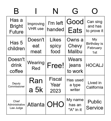 Find Someone Who w/a Twist Bingo Card