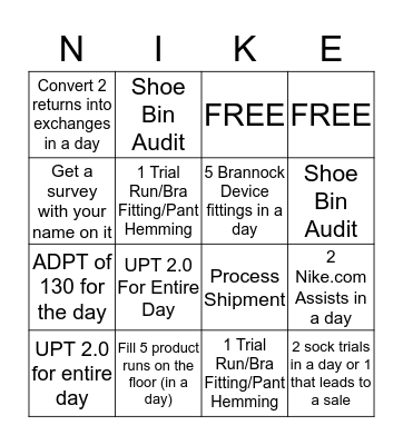 NIKE Bingo Card