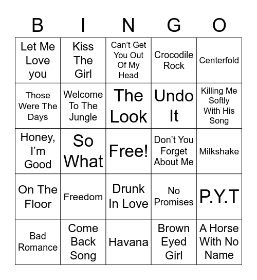 LA LA'S AND NA NA'S MUSIC Bingo Card