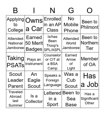 New Friends Bingo Card