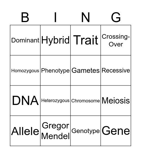 Genetics Bingo Card