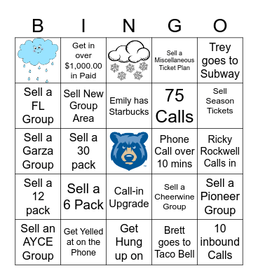Tennessee Smokies Group Sales BINGO Card