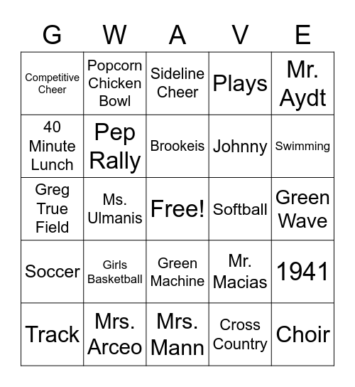 St, Edward CCHS Bingo Card