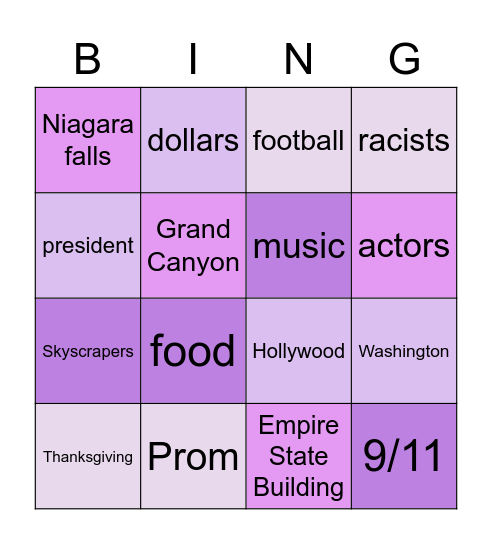 America Bingo Card