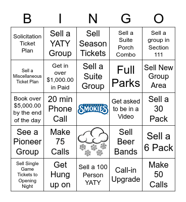 Tennessee Smokies Group Sales Bingo Card