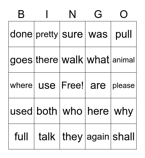 Trick Words Bingo Card