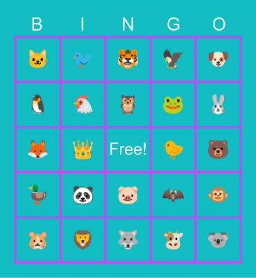 Animal Bingo Card