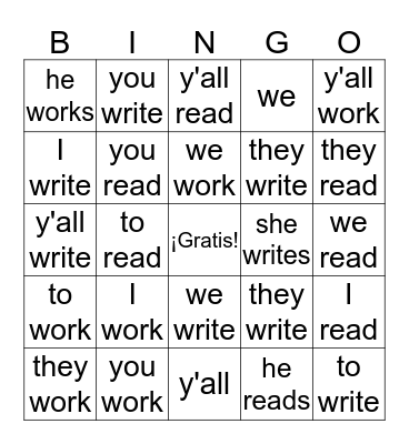 Verbos en el Presente Bingo Card