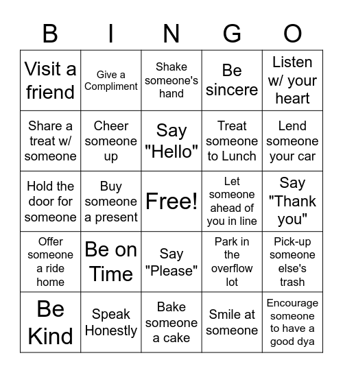 ACTS OF KINDNESS Bingo Card