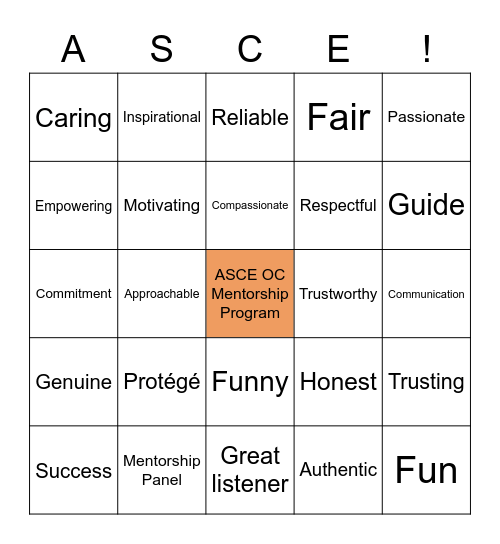 Mentorship Program Bingo Card